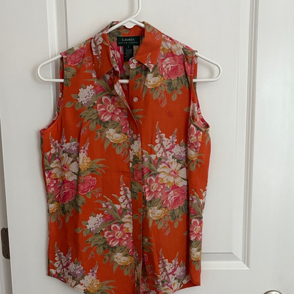 Ralph Lauren Orange Floral Linen Blouse - Picture 1 of 2